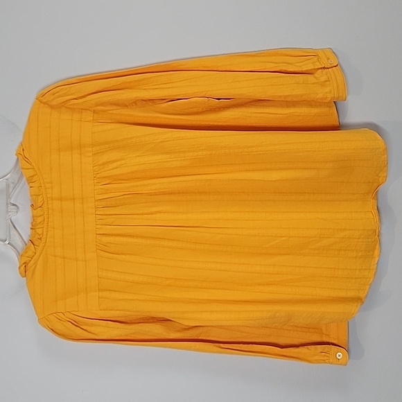 Loft golden mustard yellow textured ruffle neck blouse size Large Petite - Picture 5 of 7